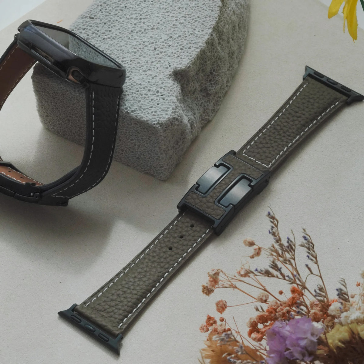 High-quality lychee textured leather T-shaped Apple Watch strap