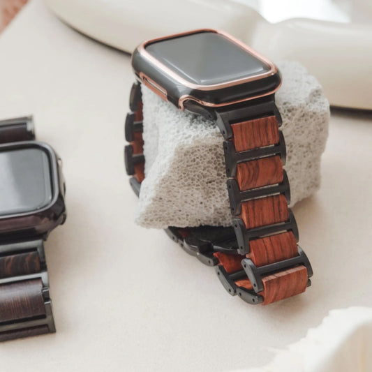 Wood Grain Checkered Pattern with Metal Butterfly Clasp Apple Watch strap