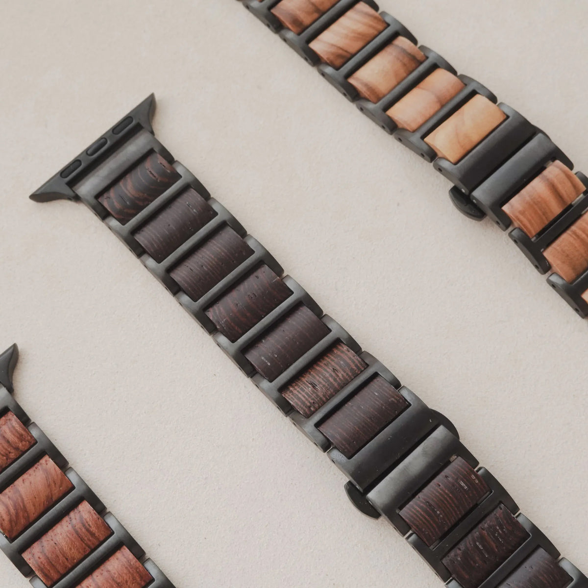 Wood Grain Checkered Pattern with Metal Butterfly Clasp Apple Watch strap
