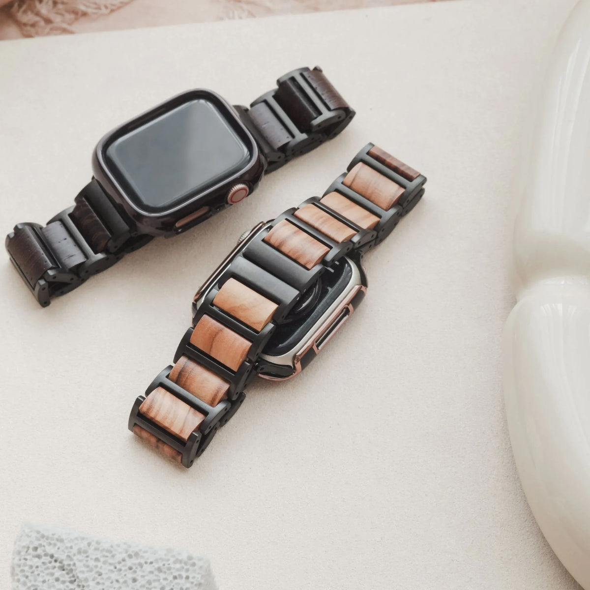 Wood Grain Checkered Pattern with Metal Butterfly Clasp Apple Watch strap