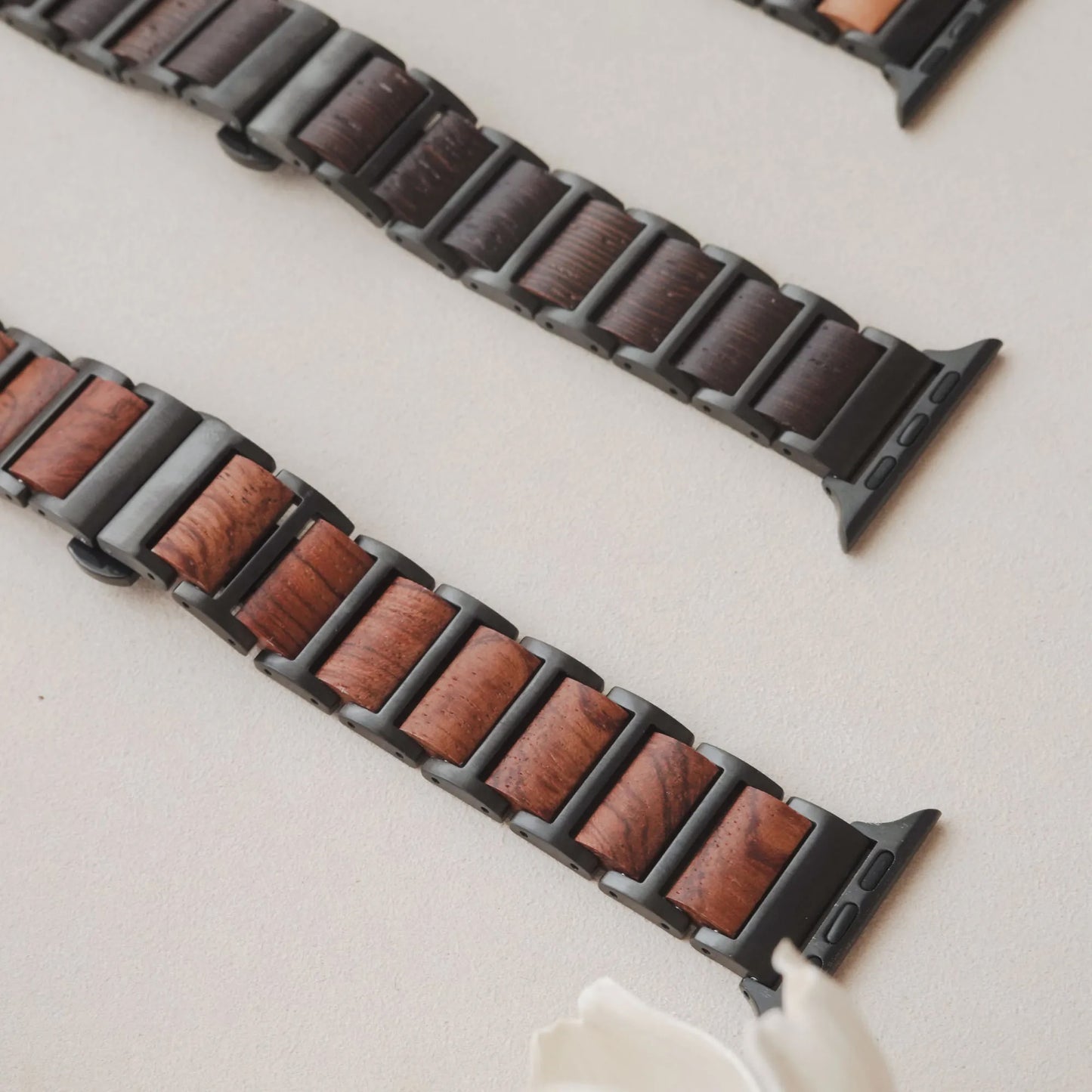 Wood Grain Checkered Pattern with Metal Butterfly Clasp Apple Watch strap
