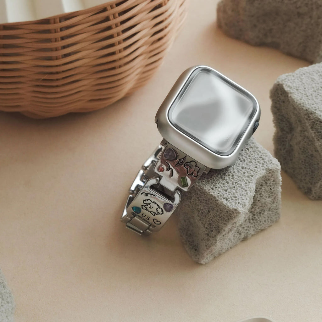 Cute is Justice" Stylish Metal Diamond-Studded Apple Watch Band