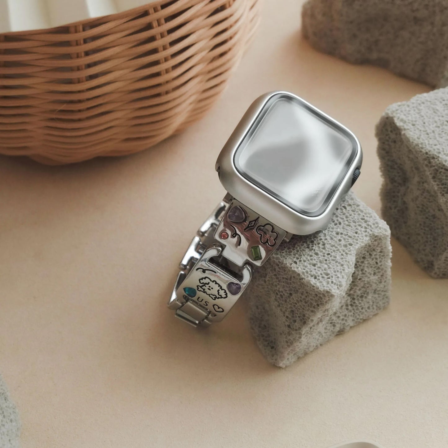 Cute is Justice" Stylish Metal Diamond-Studded Apple Watch Band