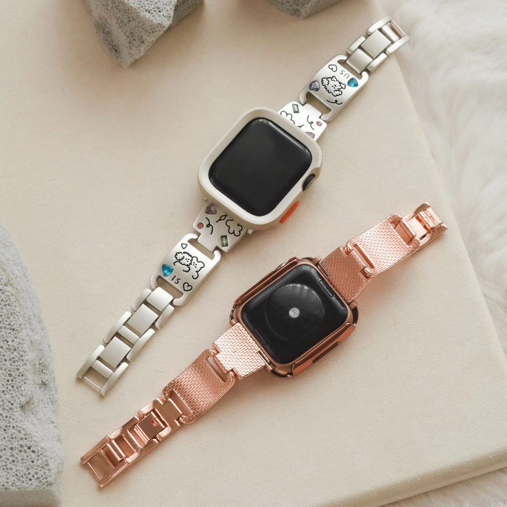 Cute is Justice" Stylish Metal Diamond-Studded Apple Watch Band