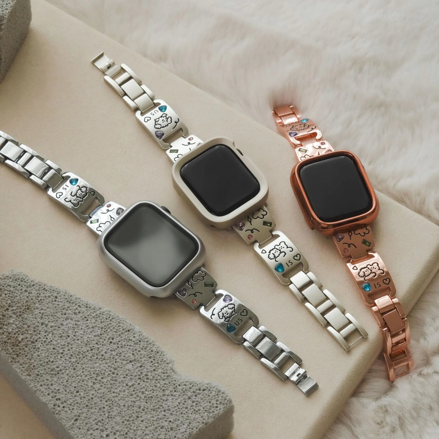 Cute is Justice" Stylish Metal Diamond-Studded Apple Watch Band