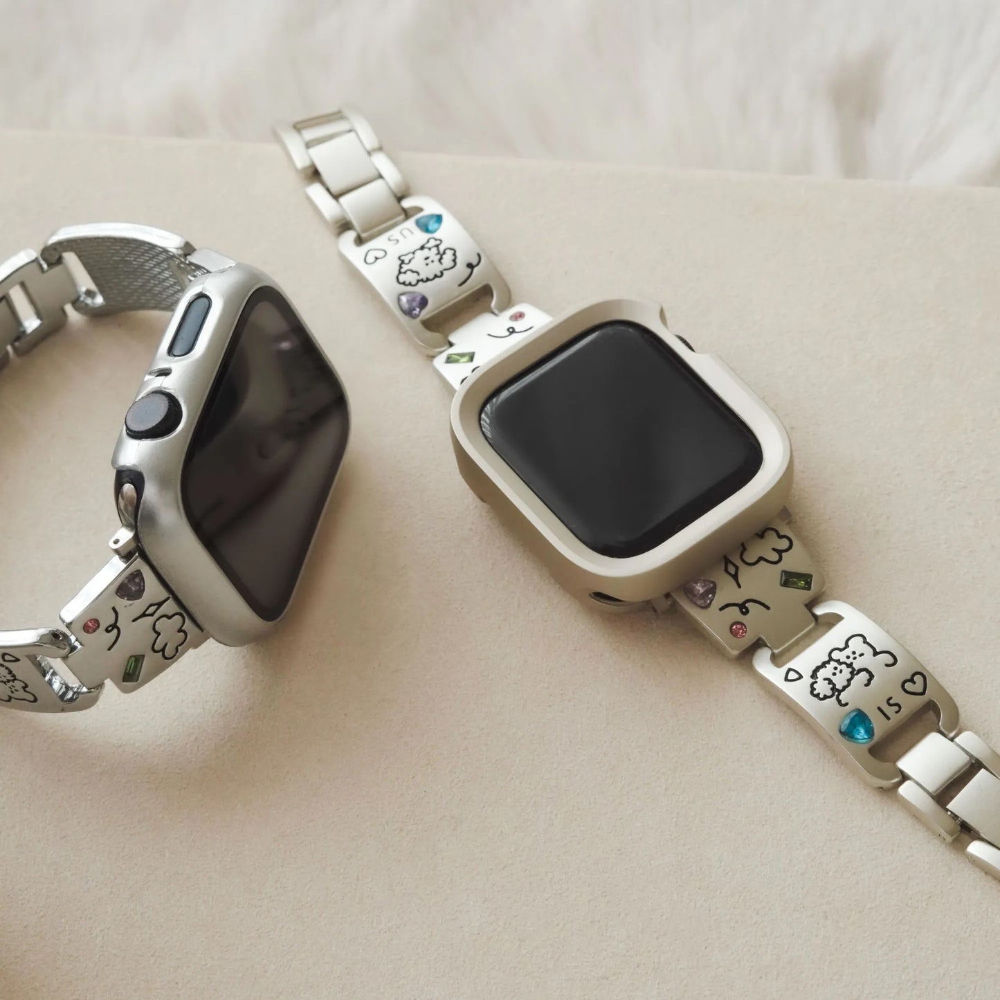 Cute is Justice" Stylish Metal Diamond-Studded Apple Watch Band