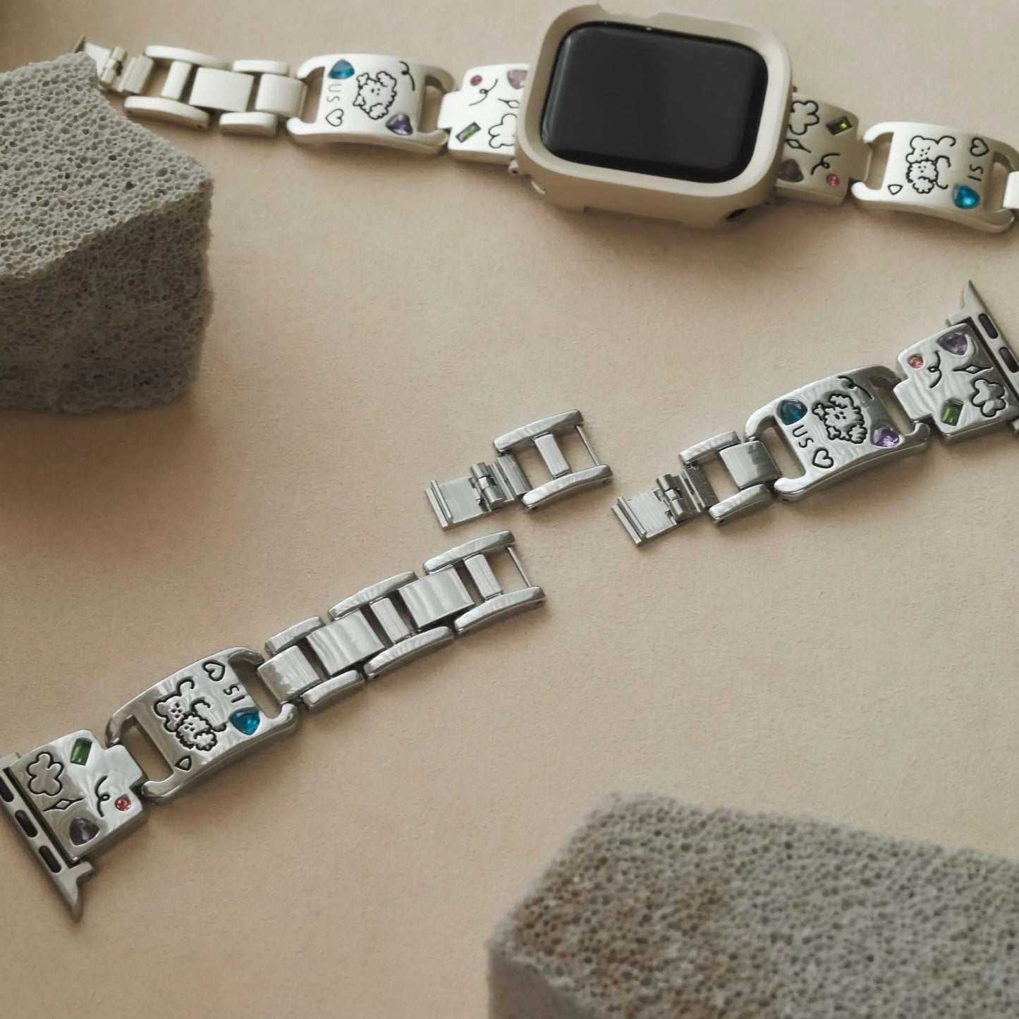 Cute is Justice" Stylish Metal Diamond-Studded Apple Watch Band