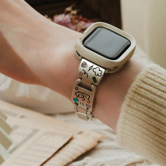 Cute is Justice" Stylish Metal Diamond-Studded Apple Watch Band