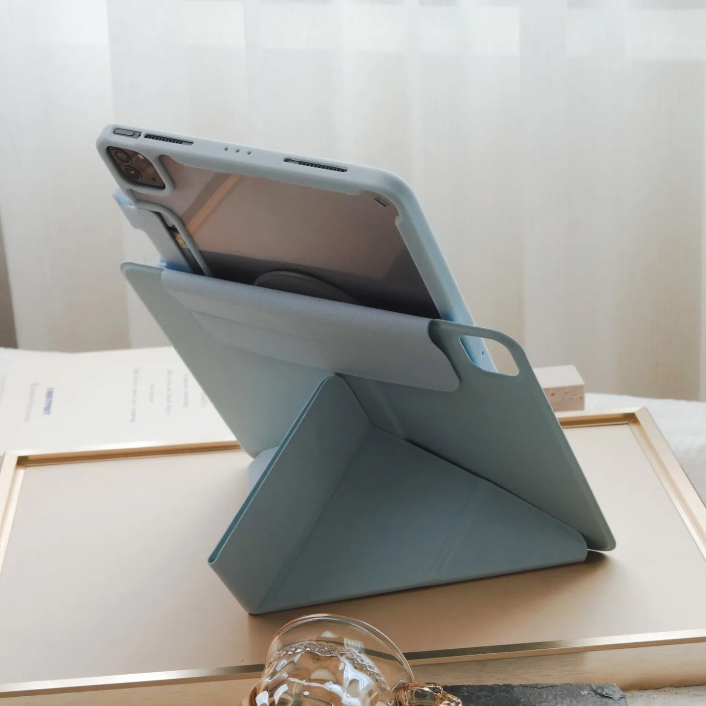 Cream Blue Version Star Magnetic Ring with 360° Adjustable Feature and Pencil Slot iPad Case