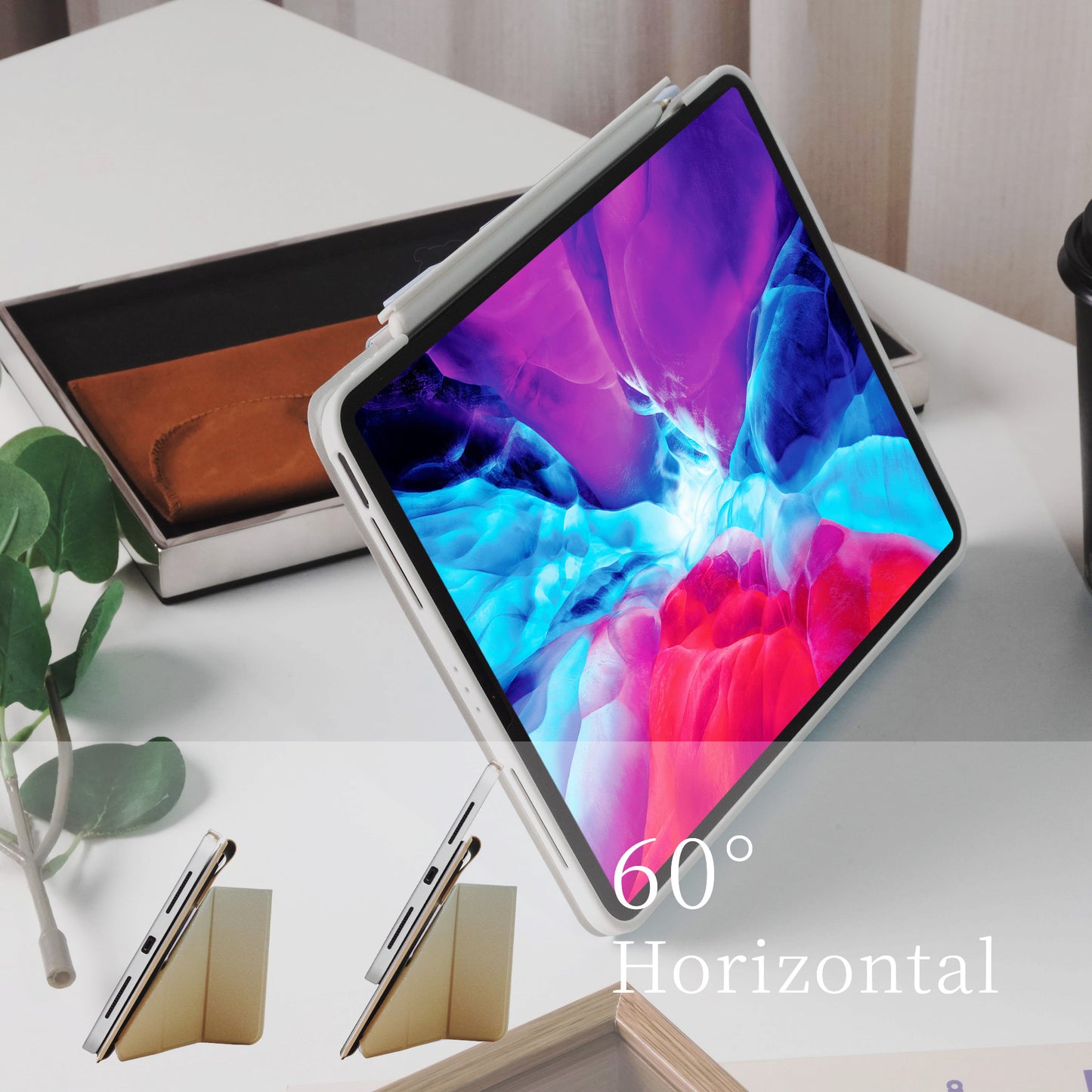 Blue Yellow Gradient Star Magnetic Ring with 360° Adjustable Feature and Pencil Slot iPad Case