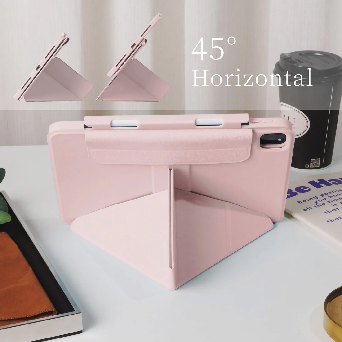 Cream Pink Star Magnetic Ring with 360° Adjustable Feature and Pencil Slot iPad Case