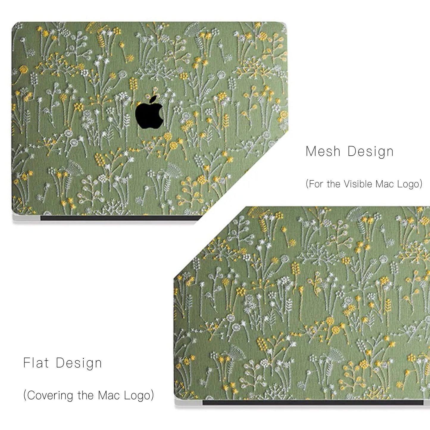 Grass Green Bandelion Embroidered Leather Macbook Case