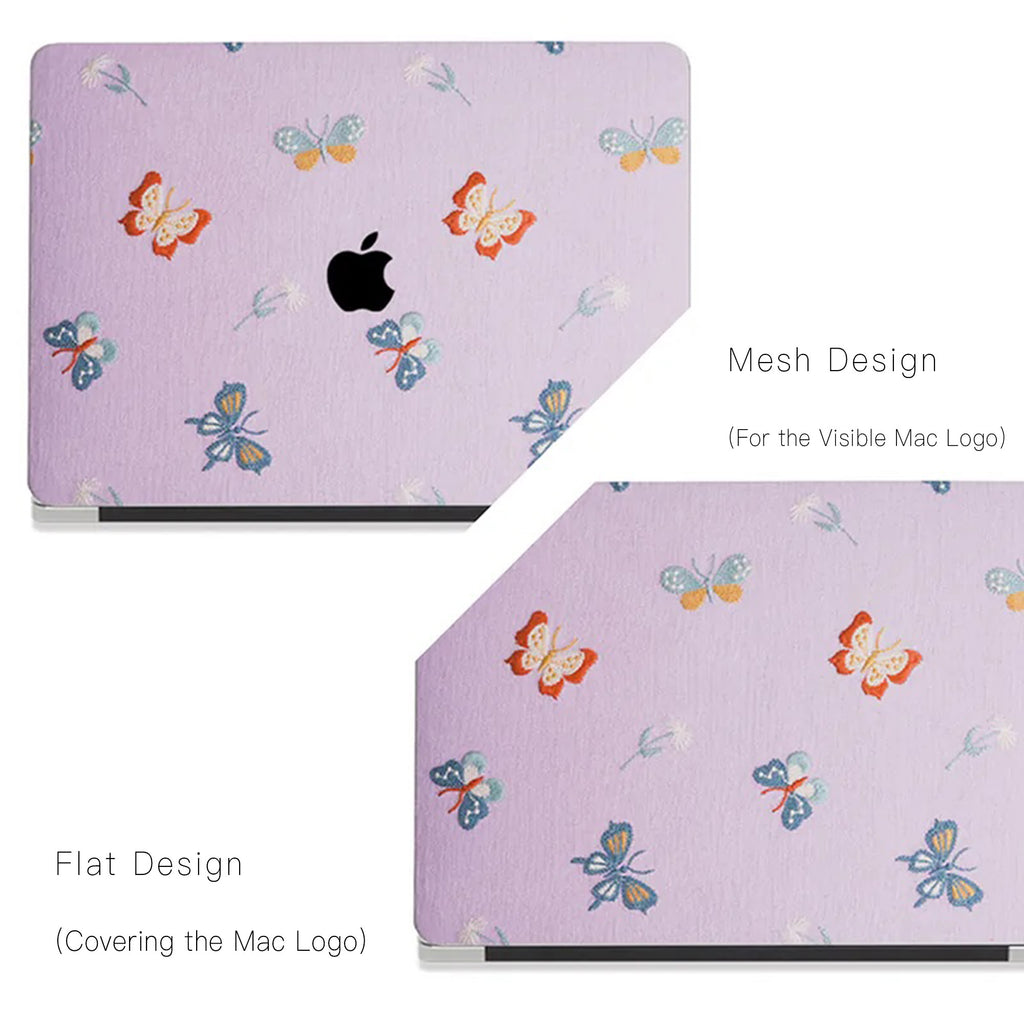Pale Lilac Butterfly Embroidered Leather Macbook Case