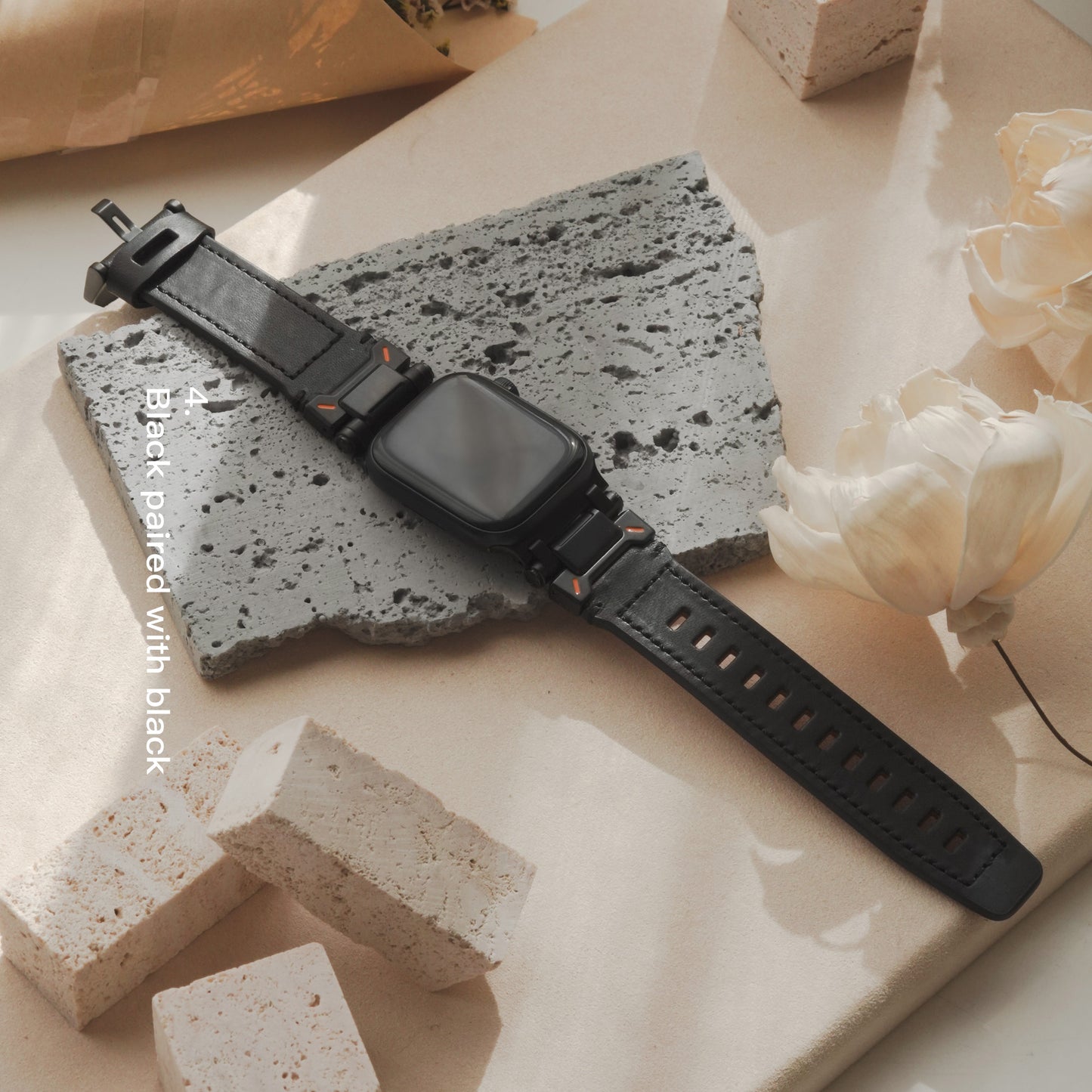 Genuine Leather Texture & Stainless Steel Mixed Apple Watch Band