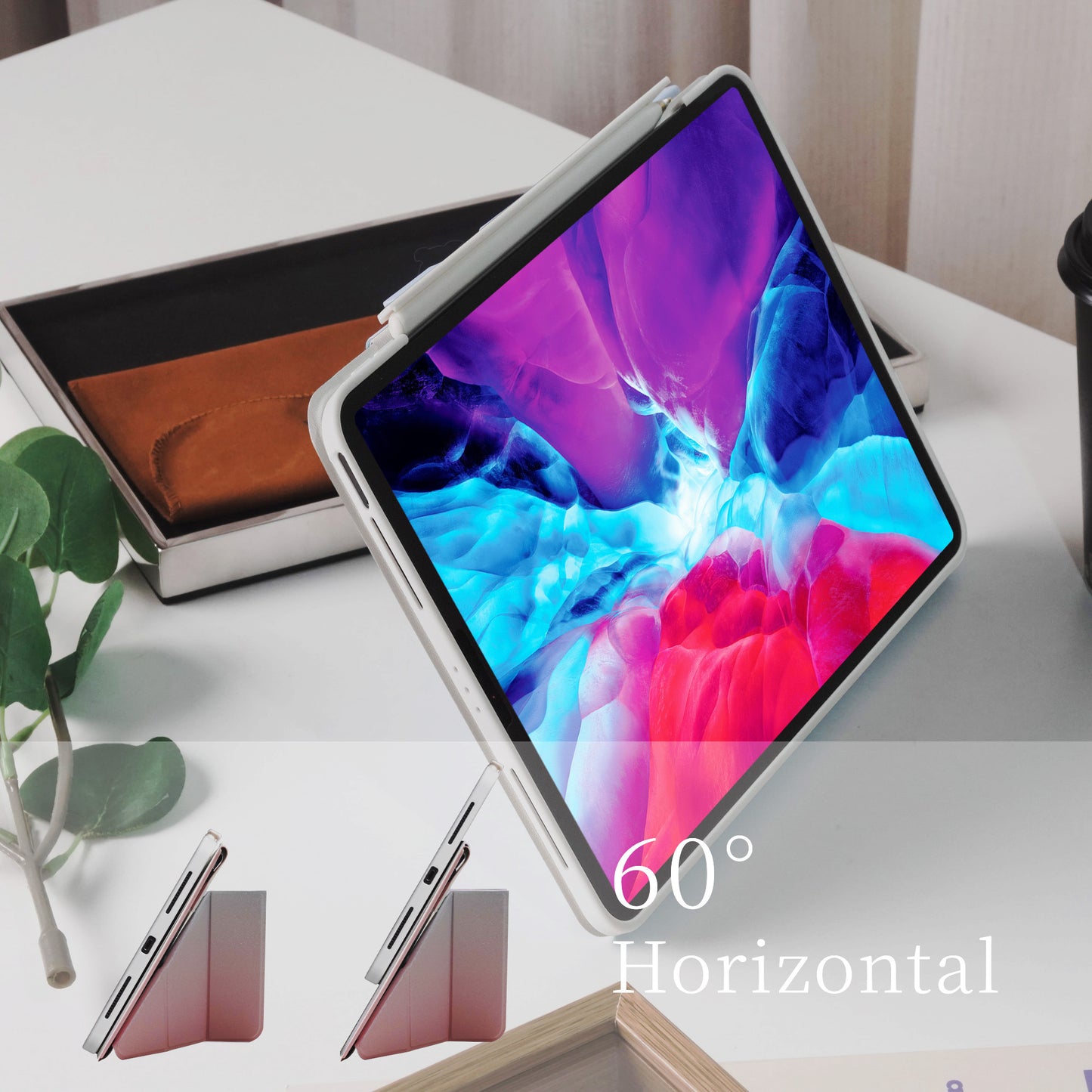 Blue Pink Gradient Star Magnetic Ring with 360° Adjustable Feature and Pencil Slot iPad Case