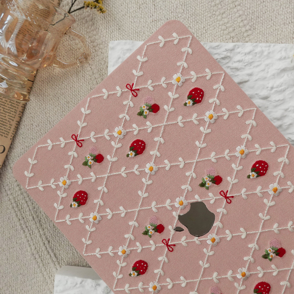 Embroidered Series ♾ Pink Mood Delicate Stitch Detailing MacBook Case