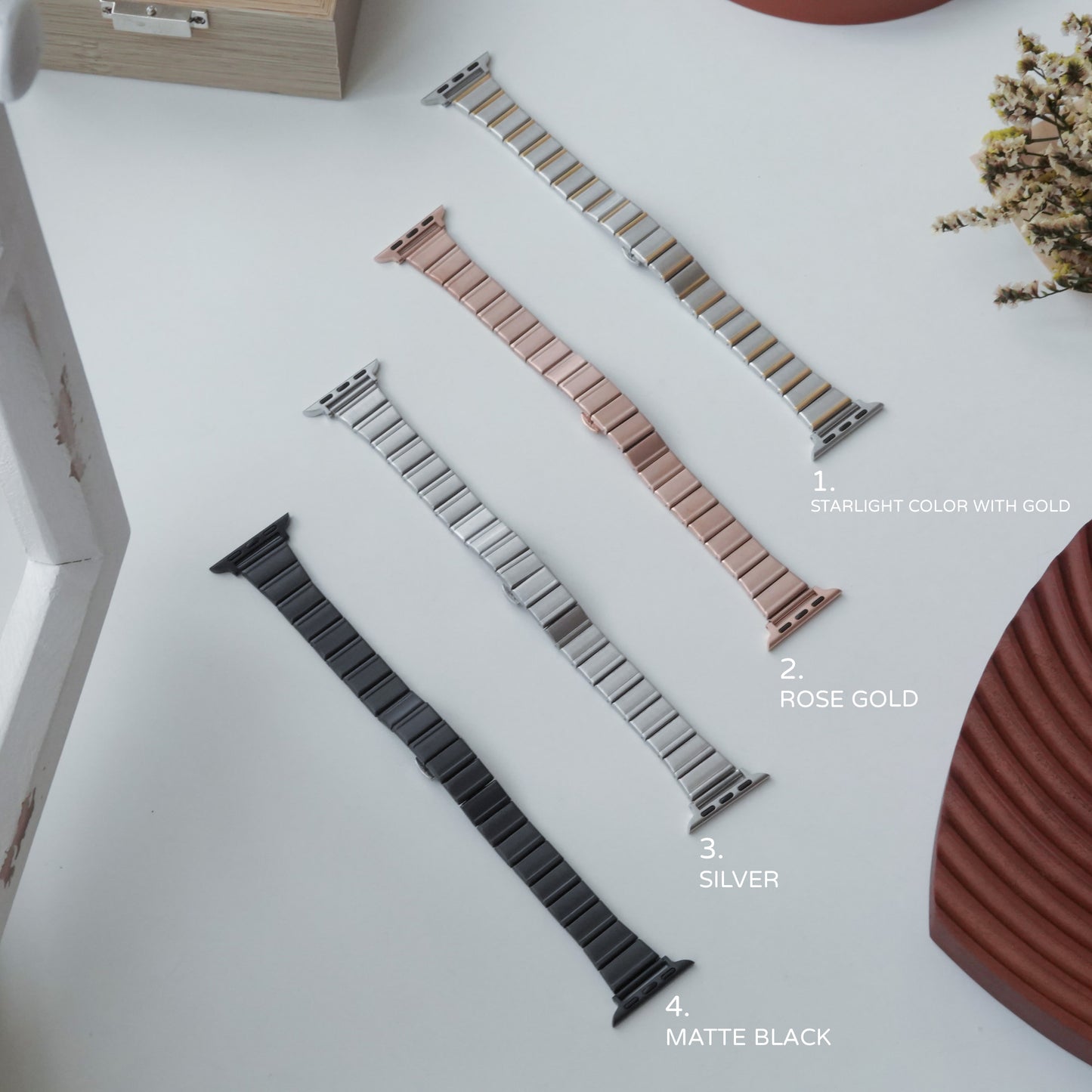 Textured Hairline Pattern Square Tile Stainless Steel Apple Watch Strap