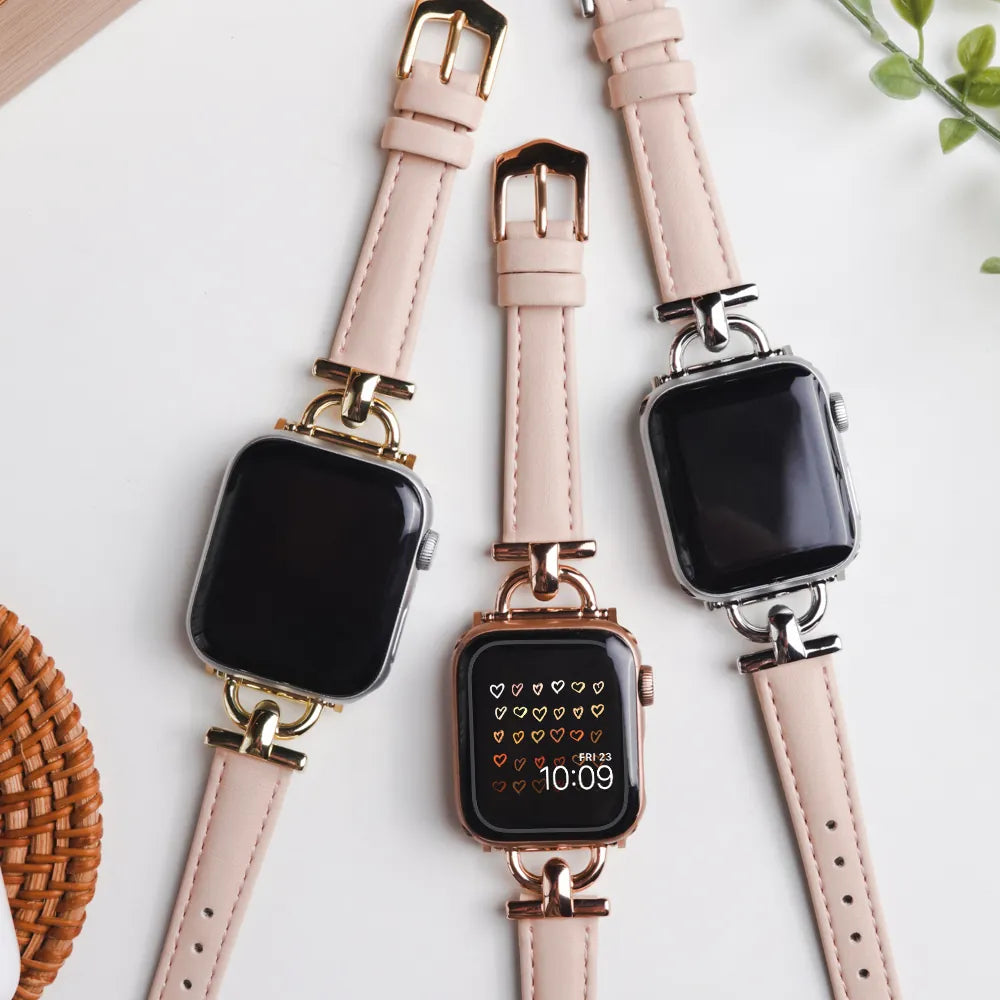 Metal embellishments leather Apple Watch band