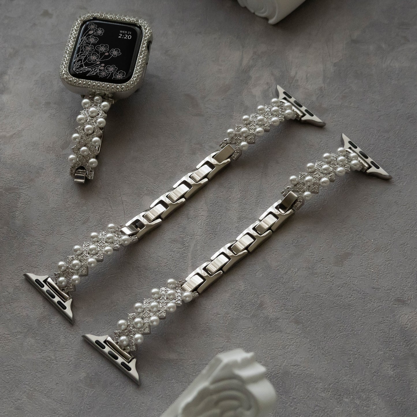 Diamond-bead textured metal Apple Watch band