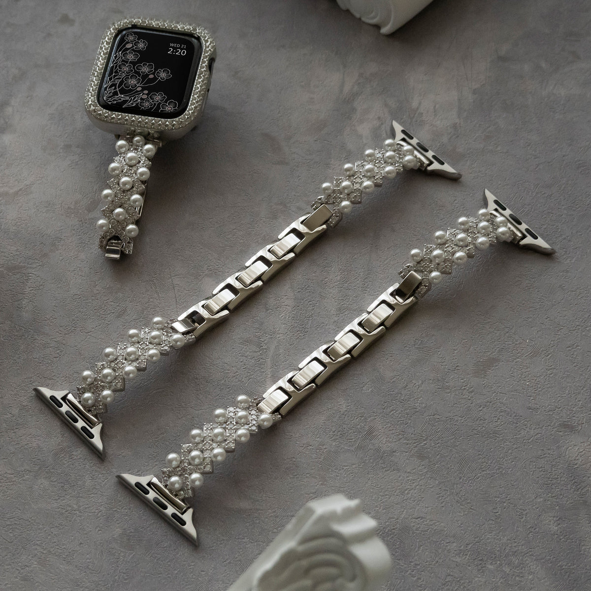 Diamond-bead textured metal Apple Watch band