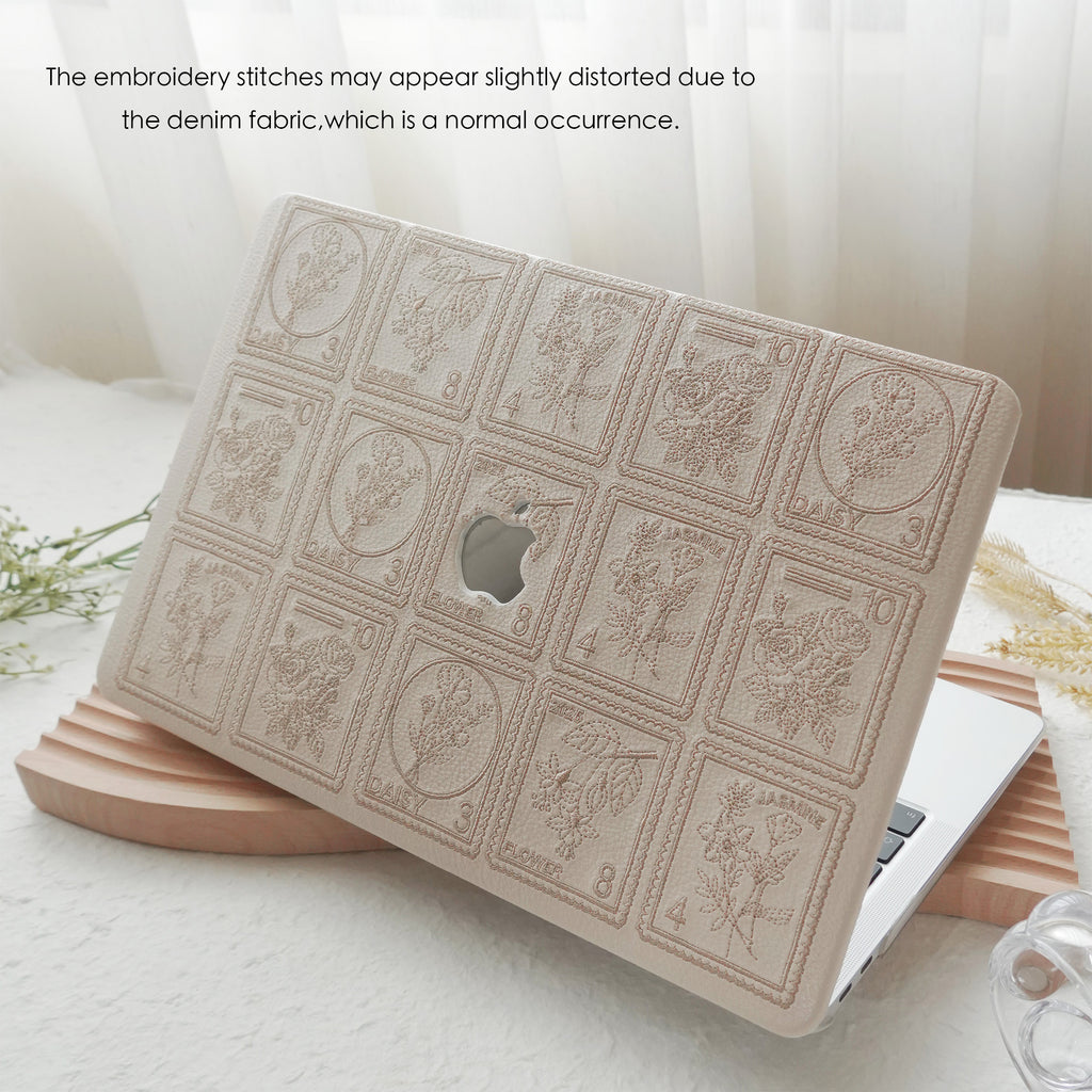 Embroidery Series ♾ Warm Ivory Flora Post Premium Stitching MacBook Case