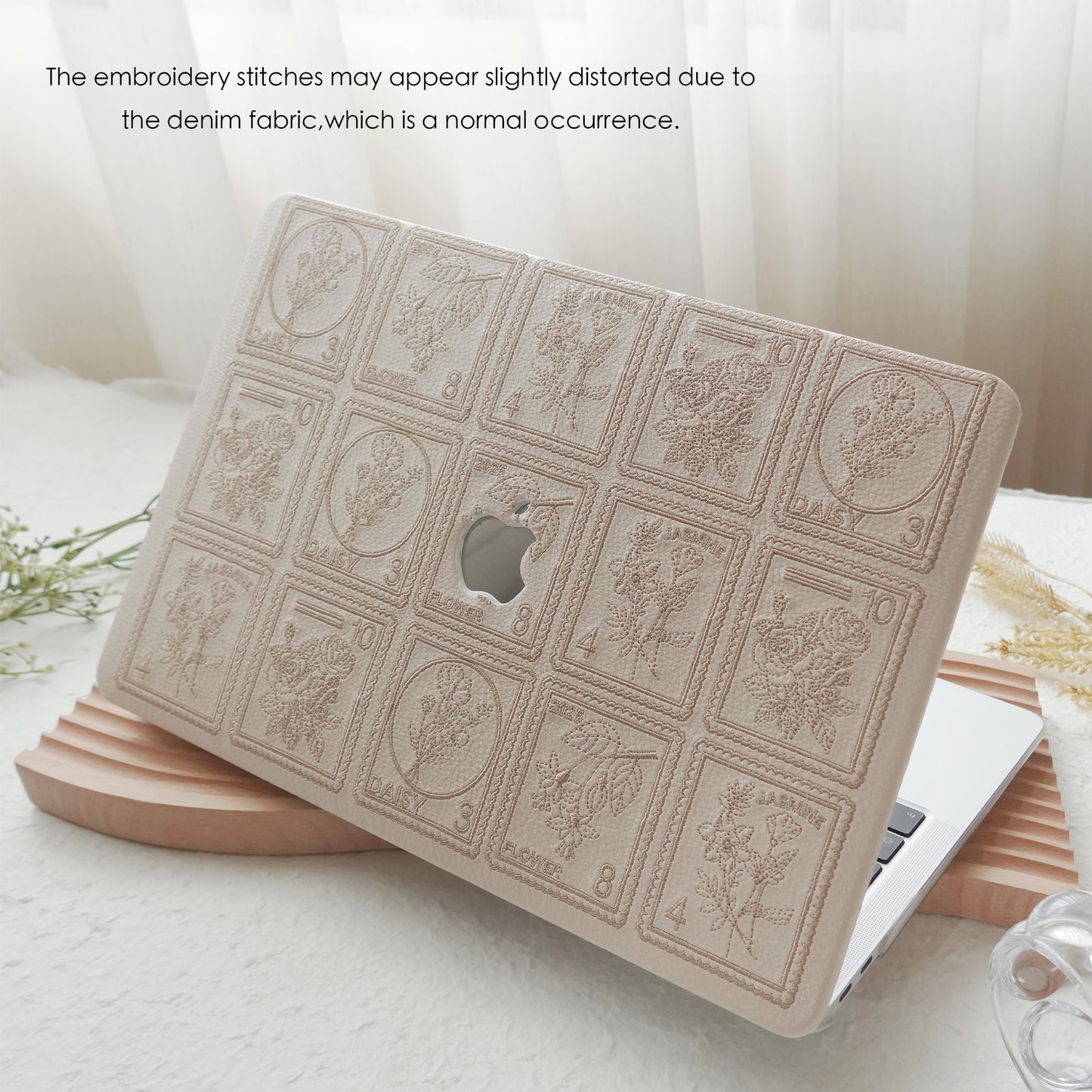 Embroidery Series ♾ Warm Ivory Flora Post Premium Stitching MacBook Case