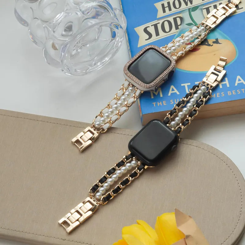 Pearl Fashionista Mixed Leather Apple Watch Band