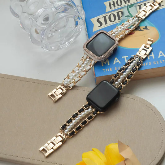 Pearl Fashionista Mixed Leather Apple Watch Band