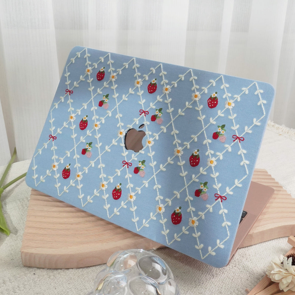 Embroidered Series ♾ Berry Blue Mood Delicate Stitch Detailing MacBook Case