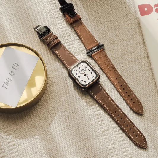 Crazy Horse Leather Metal Butterfly Clasp Apple Watch Band