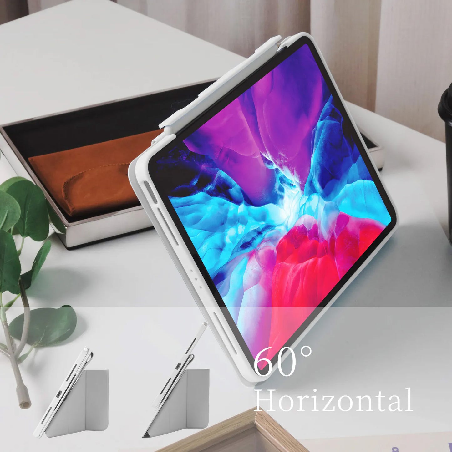 Cream White Star Magnetic Ring with 360° Adjustable Feature and Pencil Slot iPad Case