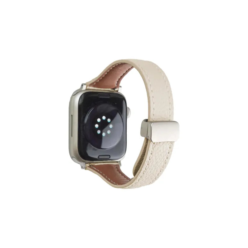 Slim Magnetic Lychee Texture Leather Apple Watch Band