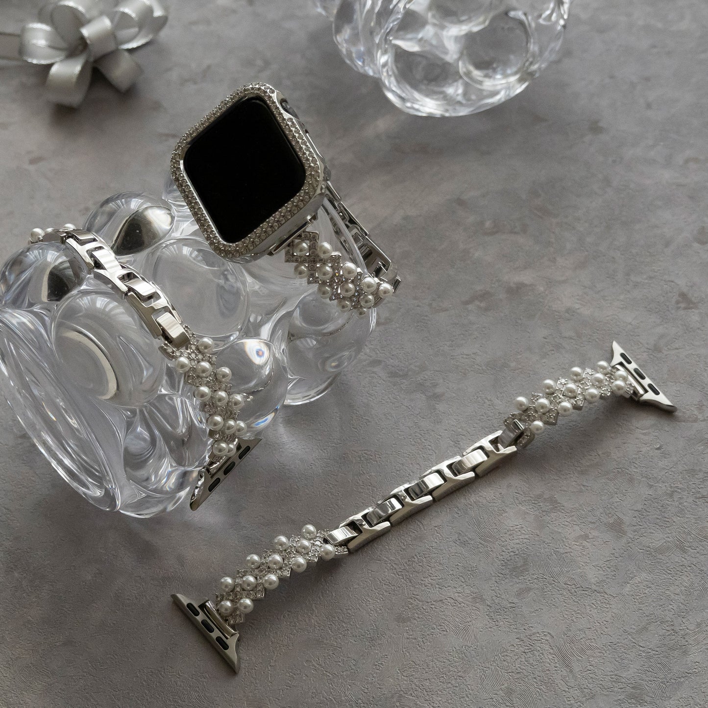 Diamond-bead textured metal Apple Watch band