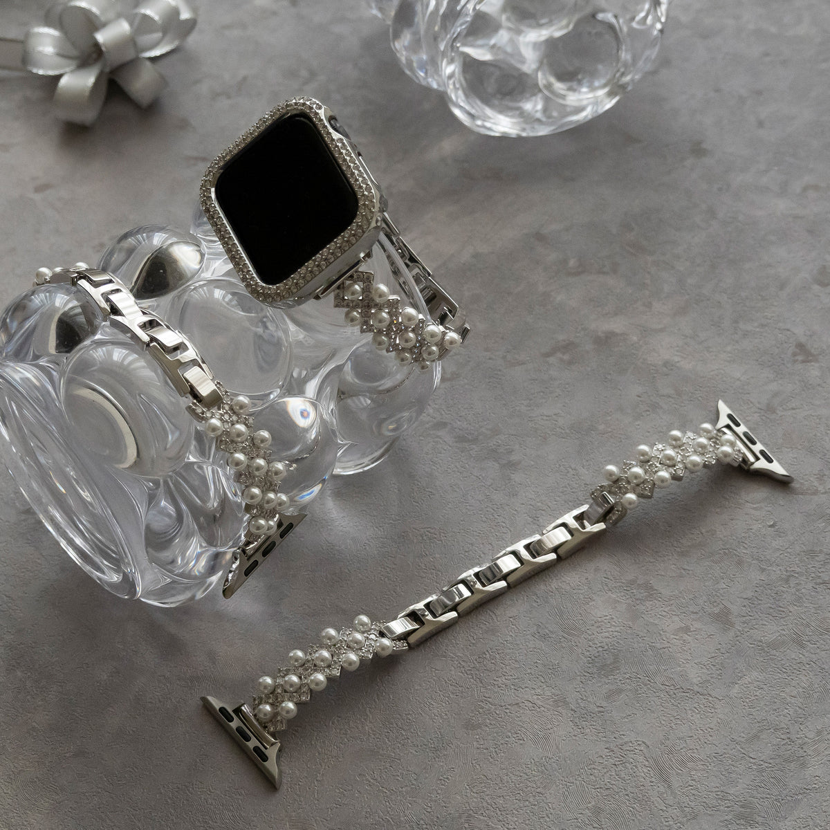 Diamond-bead textured metal Apple Watch band