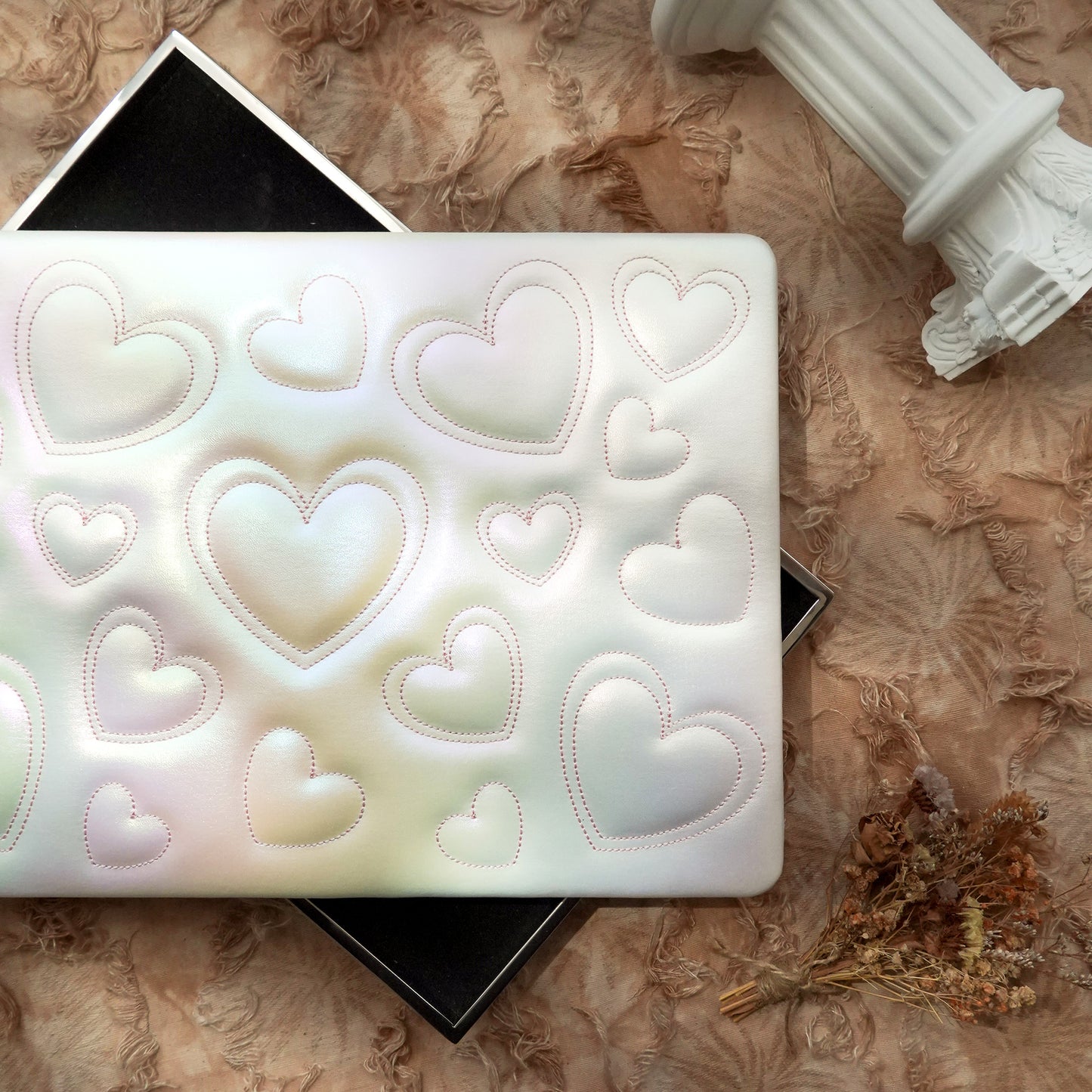 Puffy Heart Iridescent White ♾ Textured MacBook Case