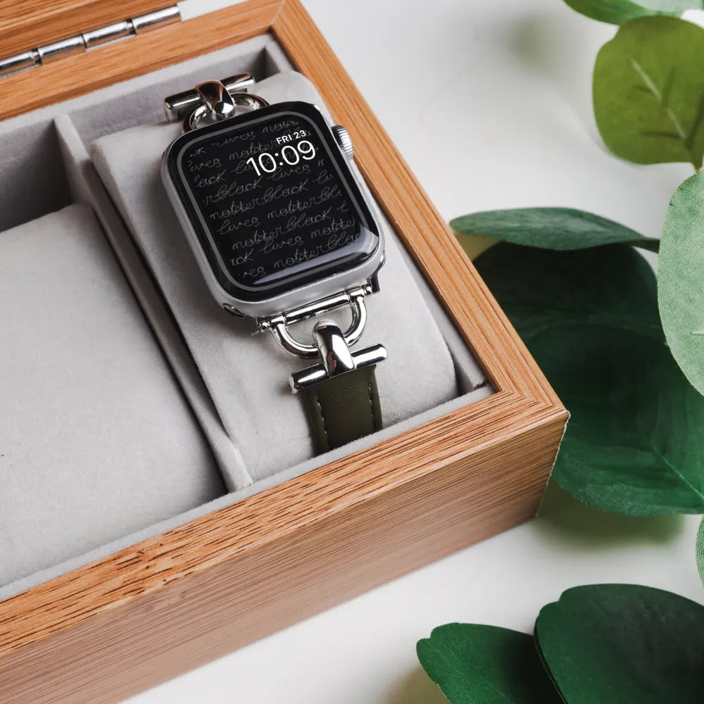 Metal embellishments leather Apple Watch band