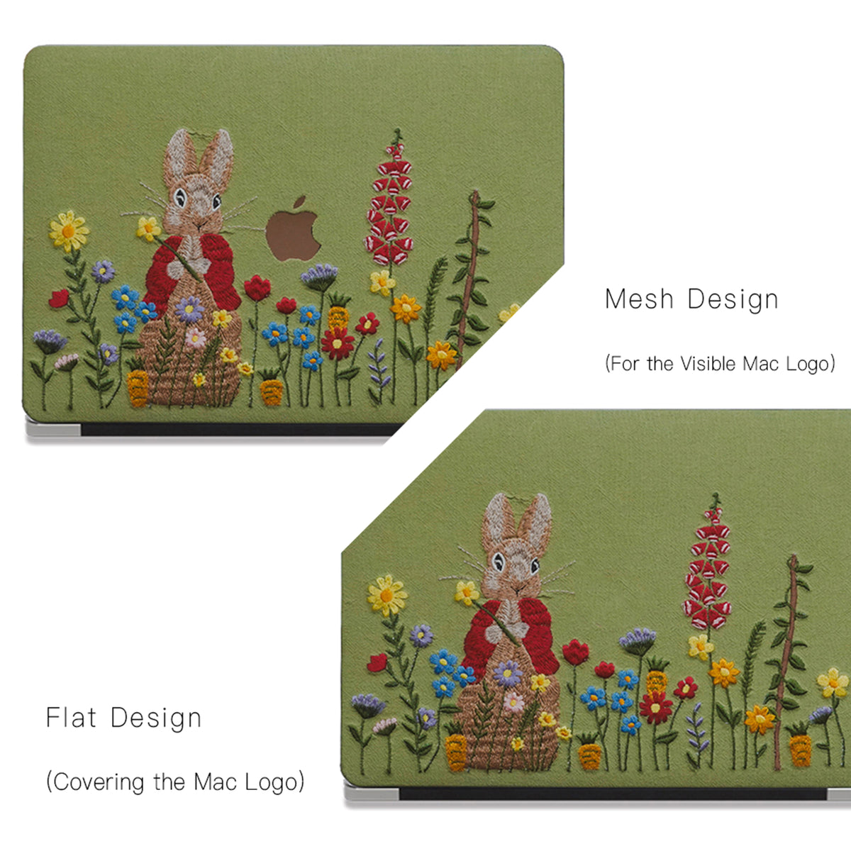 This is us Green Hand-drawn Red-clothed Bunny ♾ Textured Stitching MacBook Case