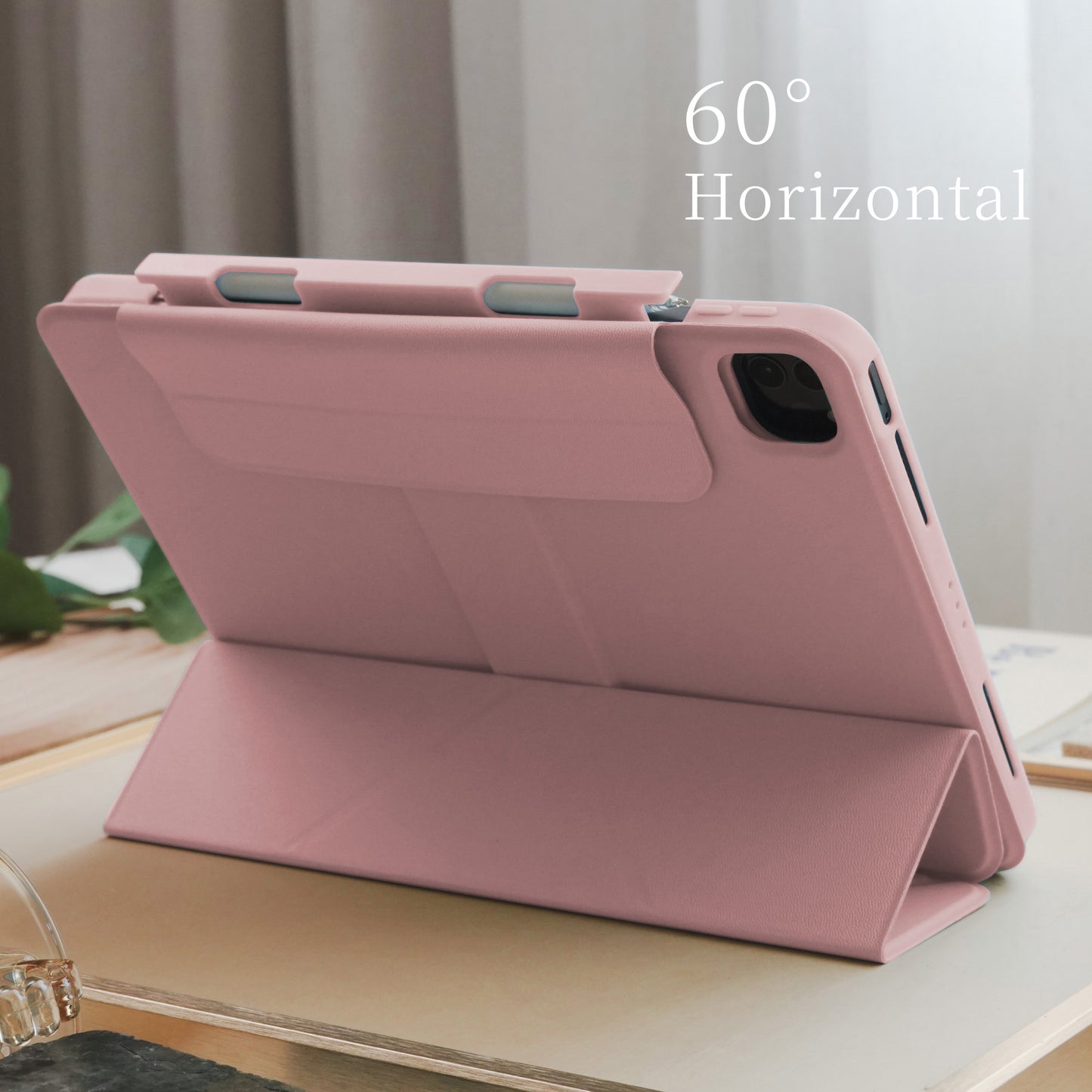 Cream Pink Star Magnetic Ring with 360° Adjustable Feature and Pencil Slot iPad Case