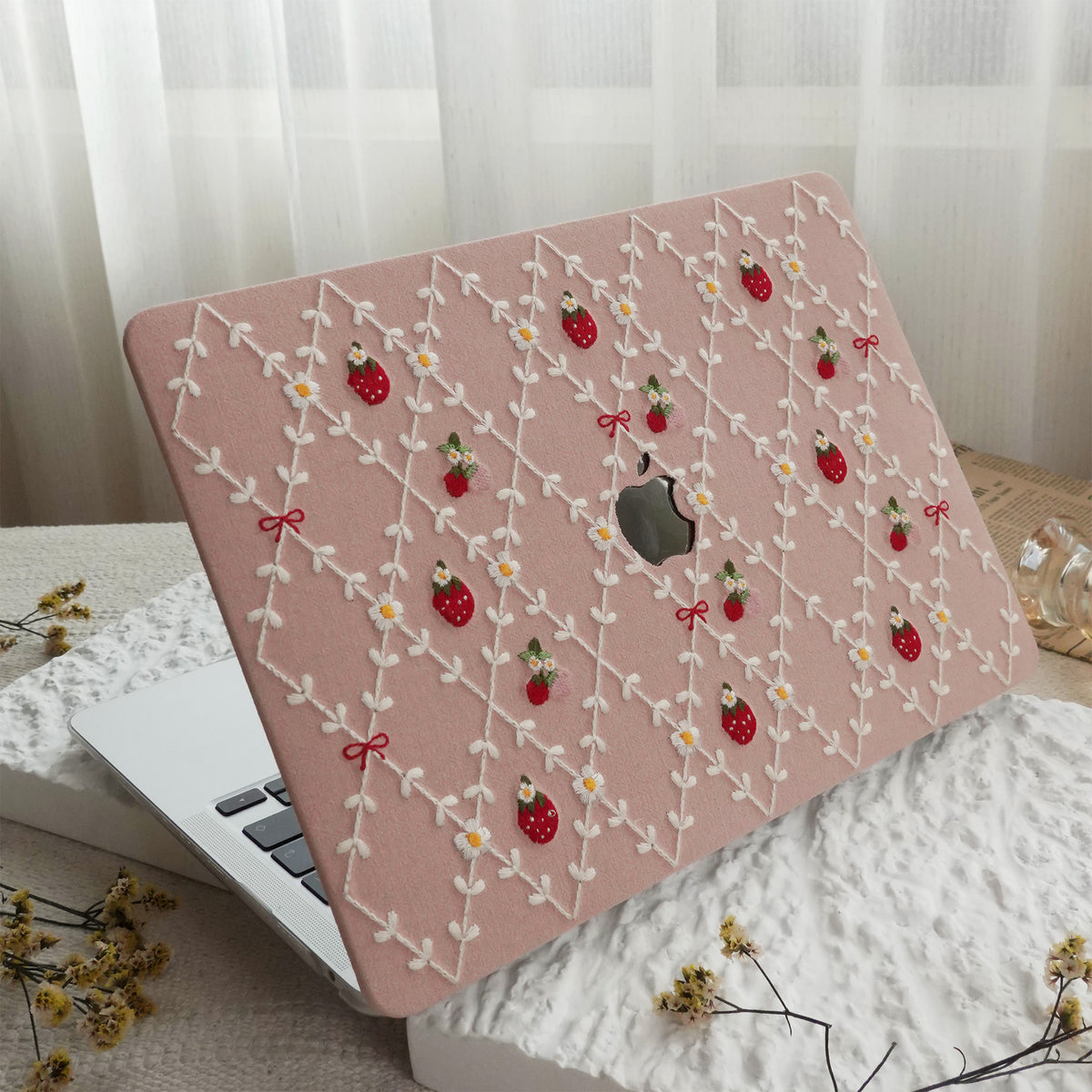 Embroidered Series ♾ Pink Mood Delicate Stitch Detailing MacBook Case