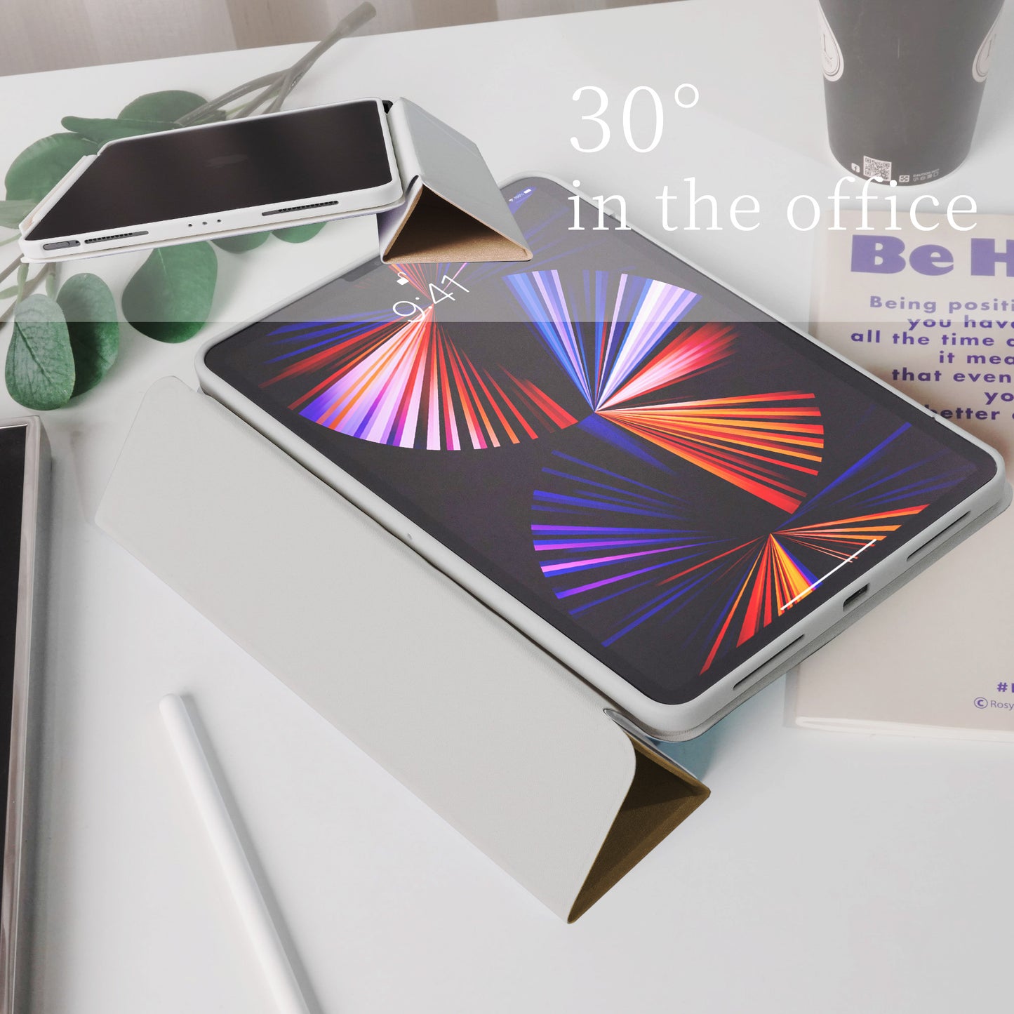 Blue Yellow Gradient Star Magnetic Ring with 360° Adjustable Feature and Pencil Slot iPad Case
