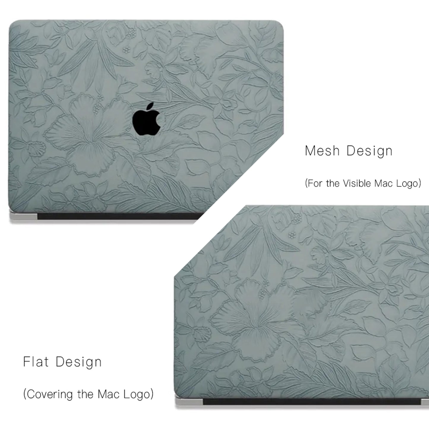 Mist Blue Embossed Floral Leather Macbook Case