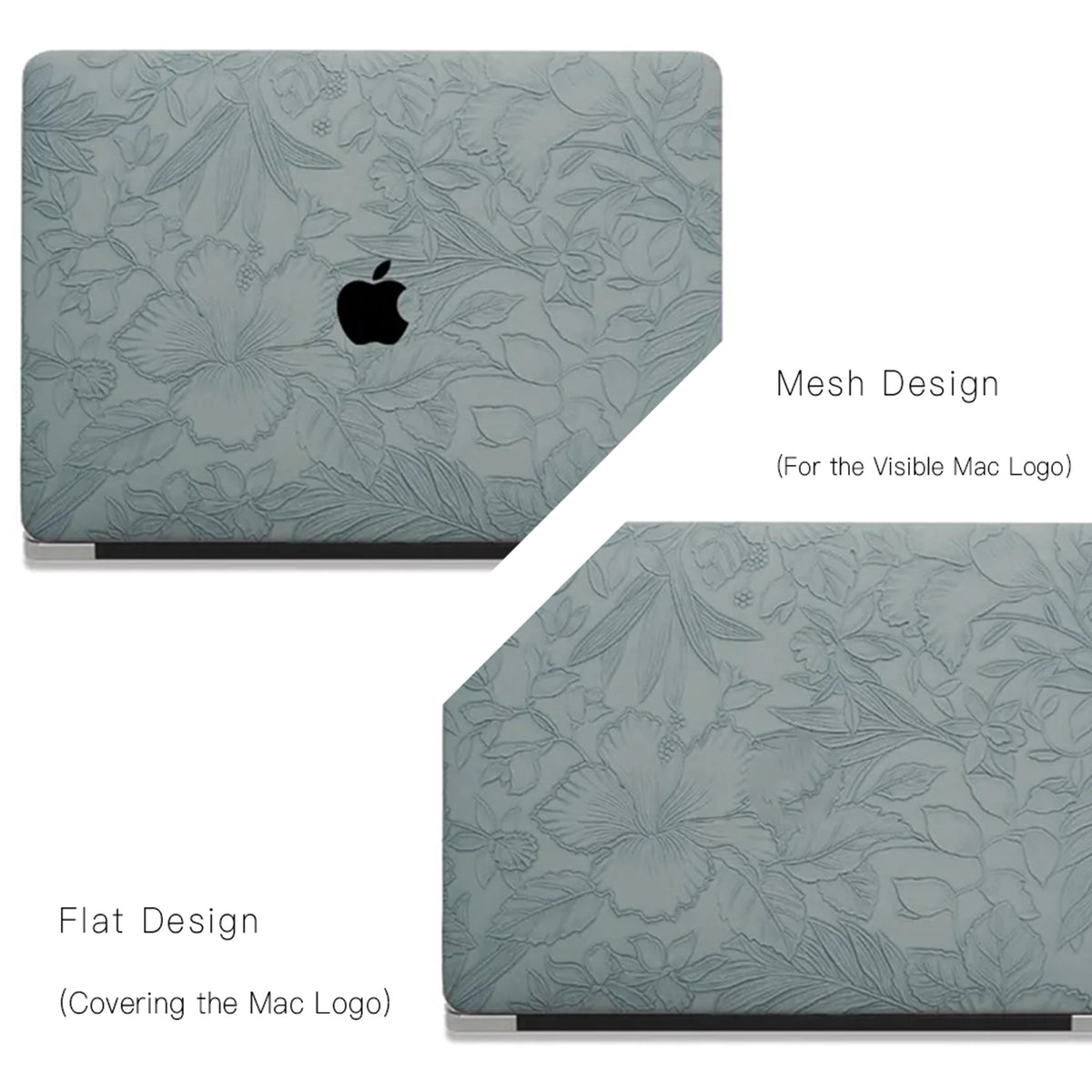 Mist Blue Embossed Floral Leather Macbook Case