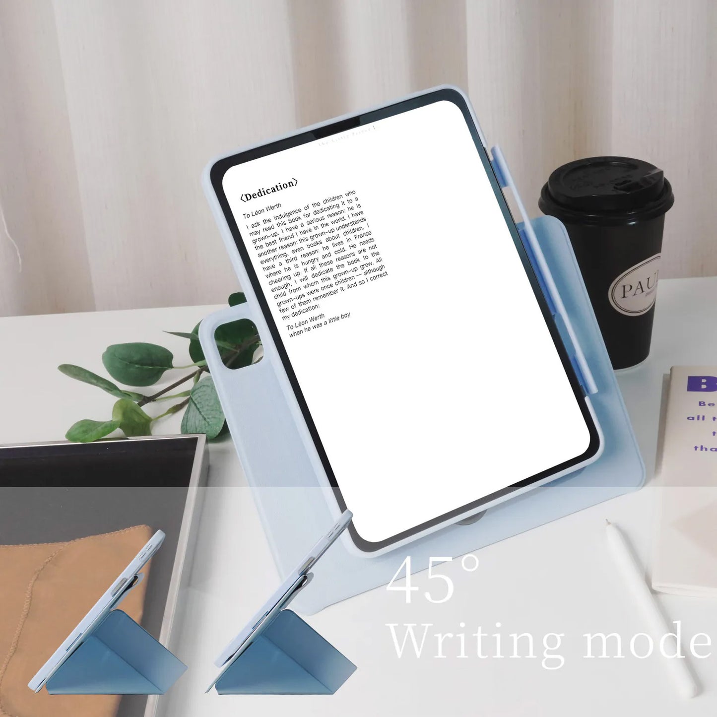 Cream Blue Version Star Magnetic Ring with 360° Adjustable Feature and Pencil Slot iPad Case