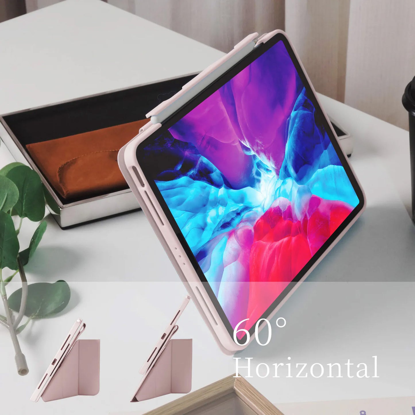 Cream Pink Star Magnetic Ring with 360° Adjustable Feature and Pencil Slot iPad Case
