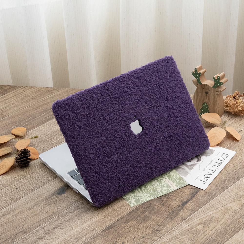 Teddy Fleece, Deep Purple Textured Leather Mac Case