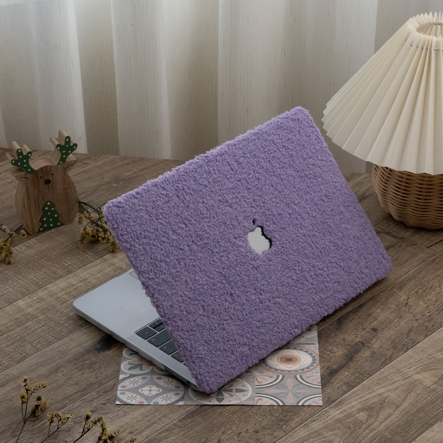 Teddy Fleece, Bellflower Purple Textured Leather Mac Case