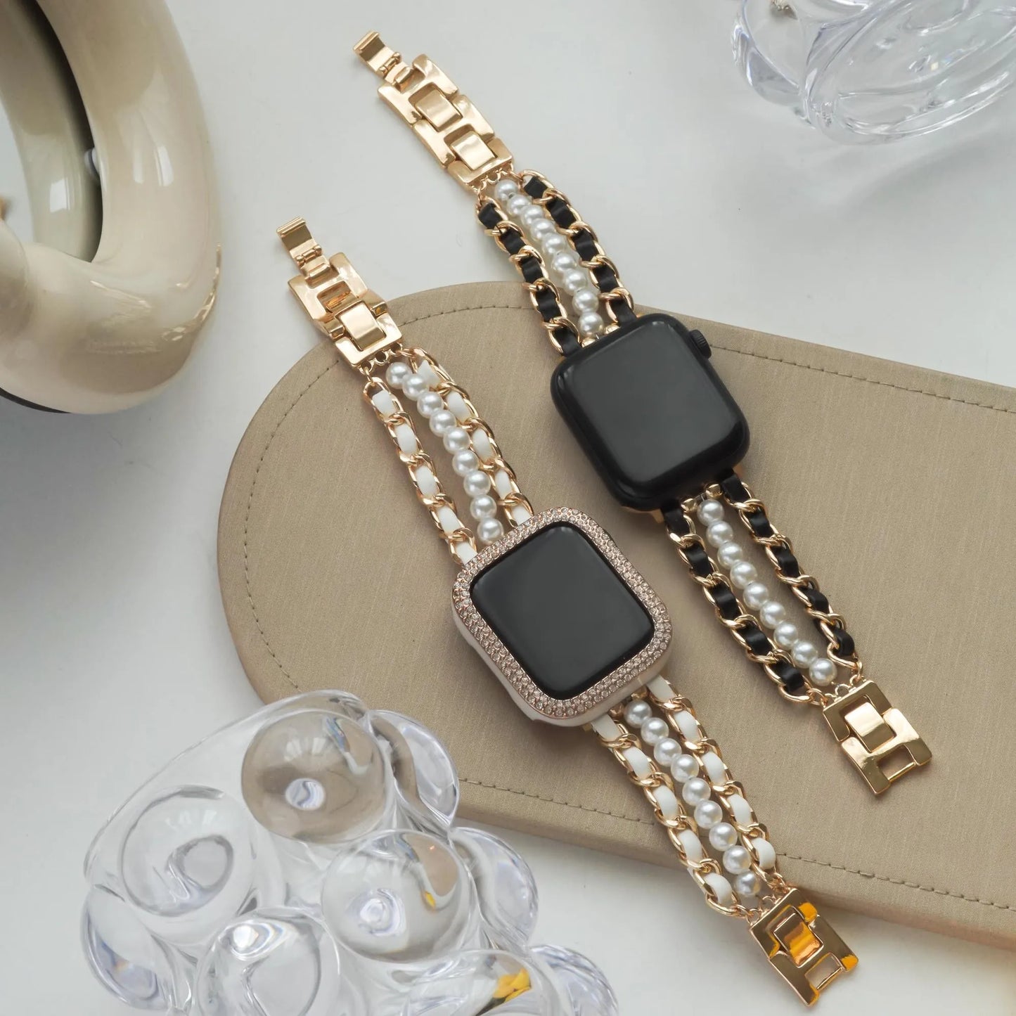 Pearl Fashionista Mixed Leather Apple Watch Band
