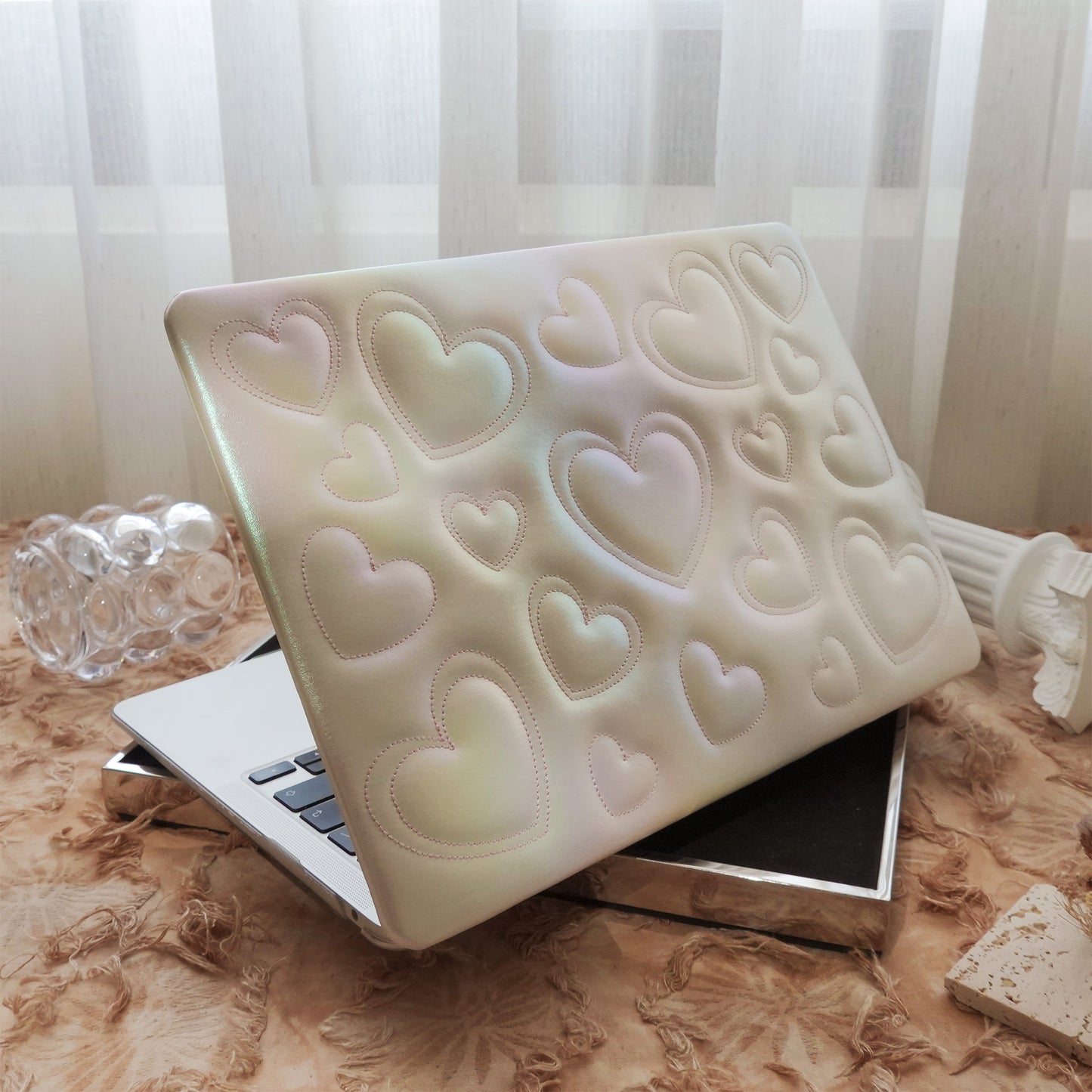 Puffy Heart Iridescent White ♾ Textured MacBook Case