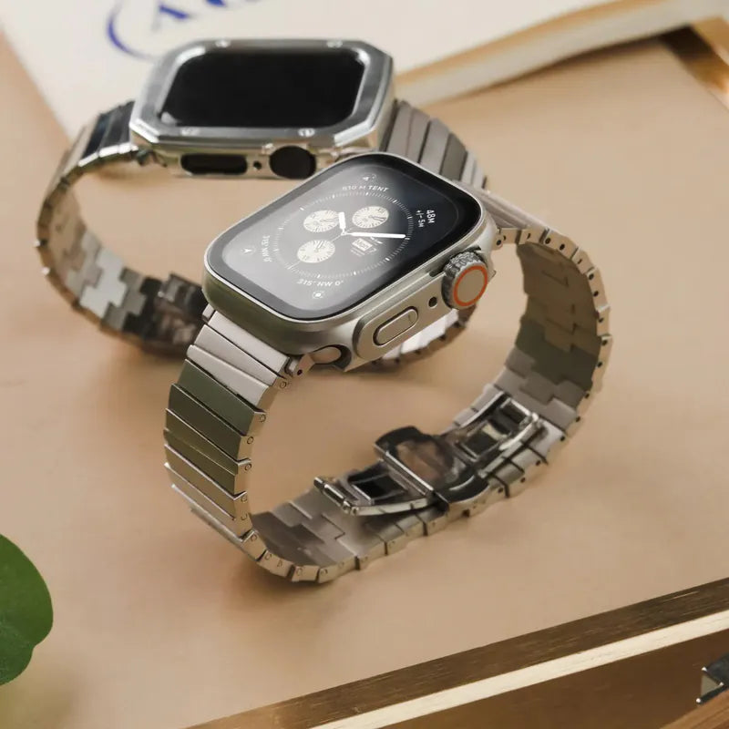 Asymmetric Square Textured Metal Apple Watch Band