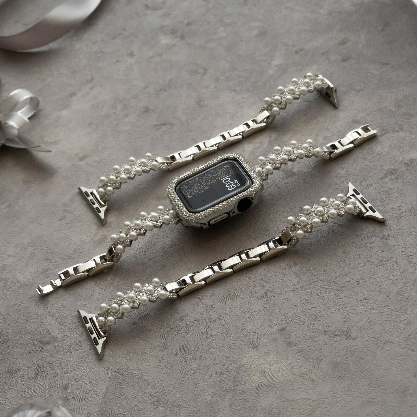 Diamond-bead textured metal Apple Watch band